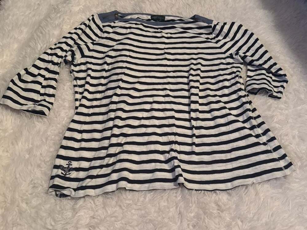 Lauren Ralph Lauren Jeans Co. Striped Anchor Graphic‎ 3/4 Sleeve Top Size 1X
